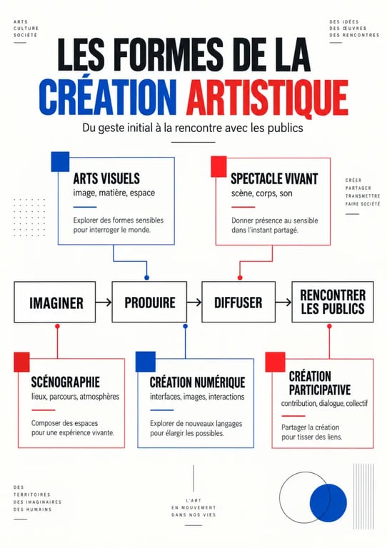 Infographie sur la création artistiques et les principales formes de projets artistiques