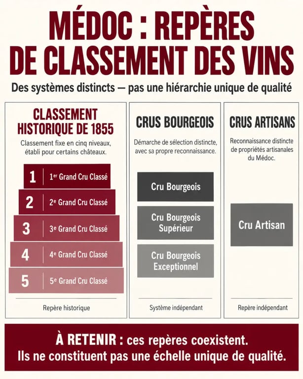Schéma des classements et catégories dans une liste des vins du Médoc