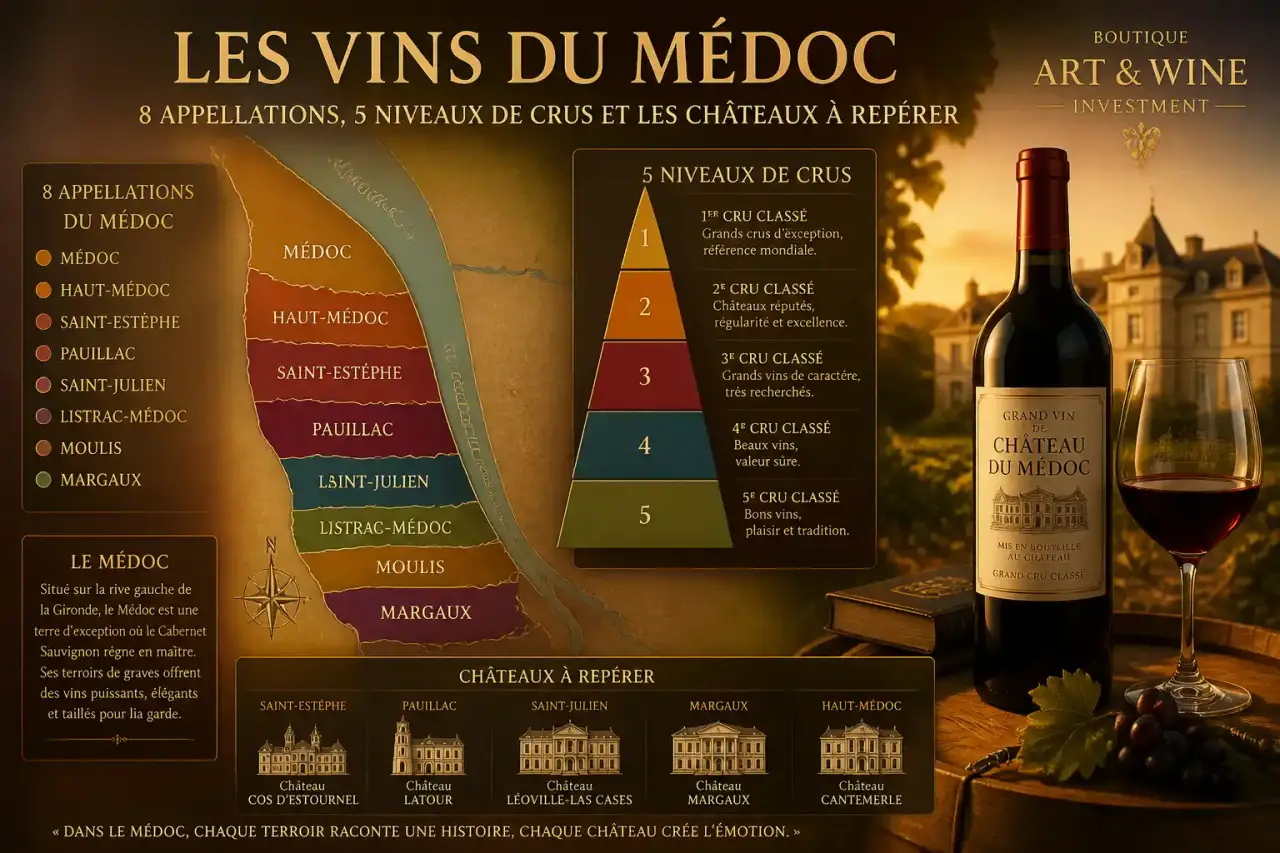 Les vins du Médoc : 8 appellations, 5 niveaux de crus et les châteaux à repérer