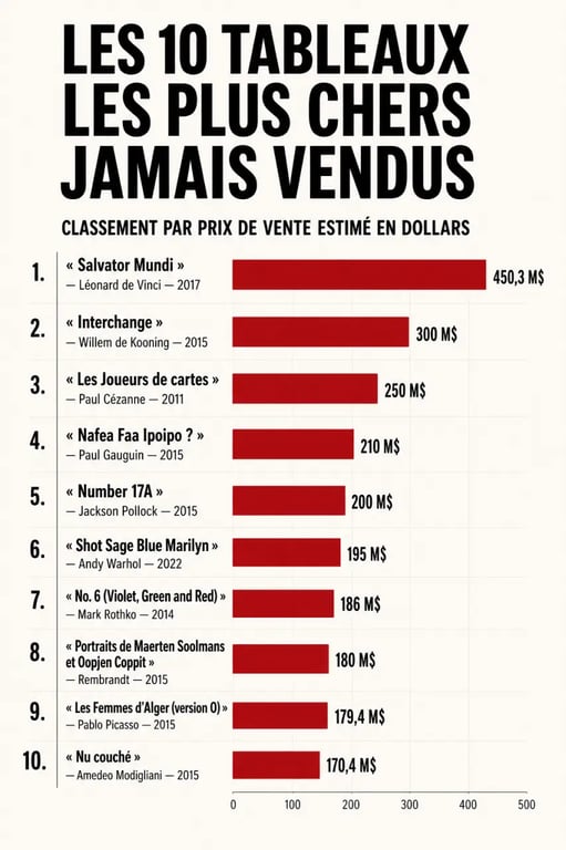 Le tableaux le plus cher du monde : classement visuel des tableaux les plus chers jamais vendus