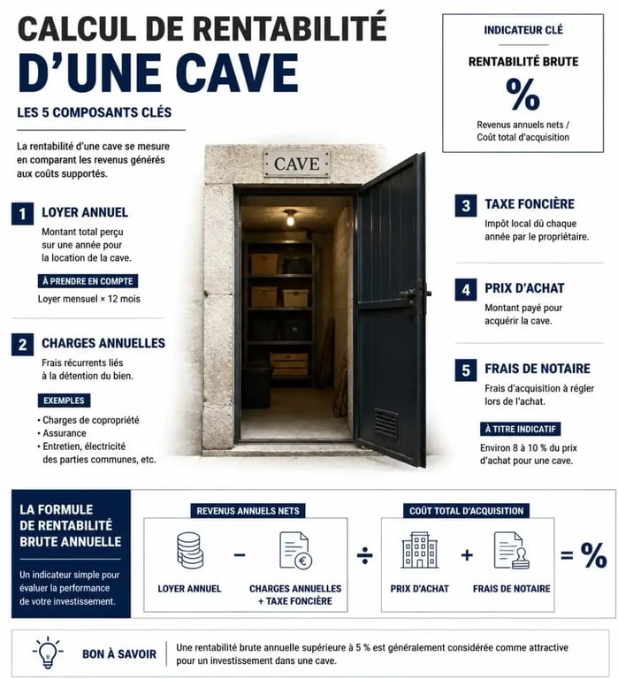 Infographie du calcul de rentabilité pour un investissement cave
