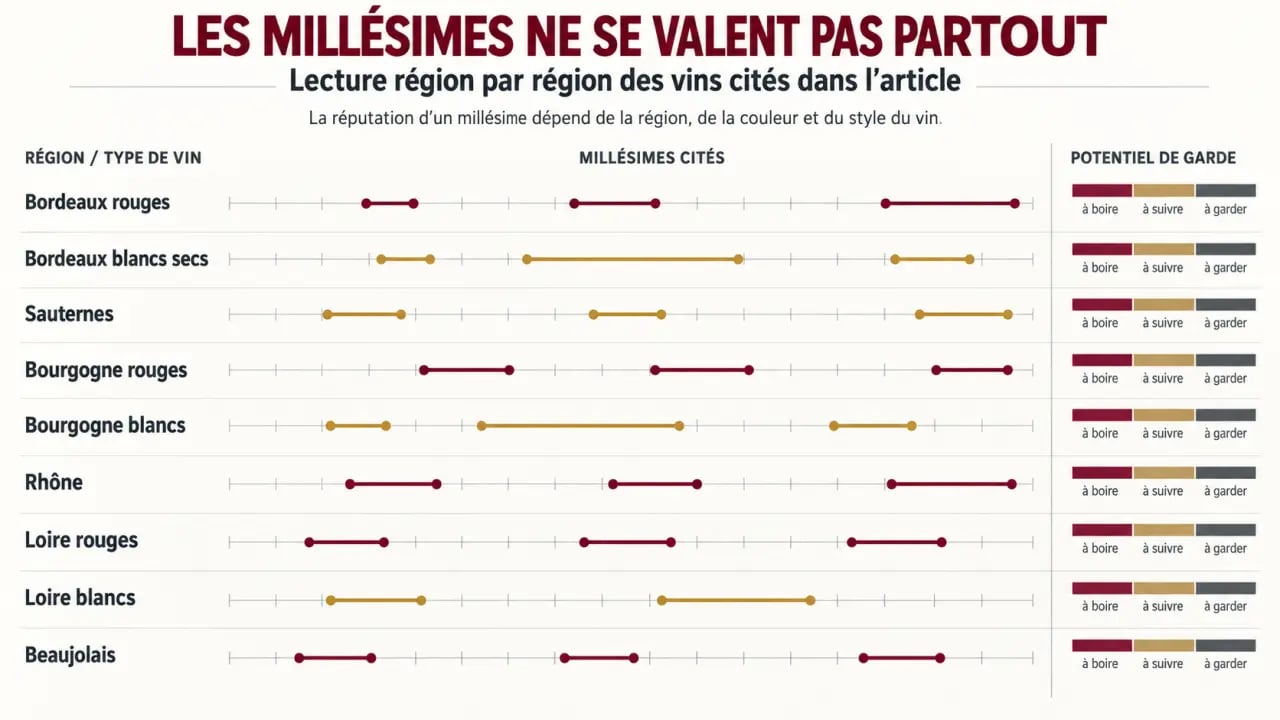 Année des meilleurs vins : comparaison des millésimes par région et couleur