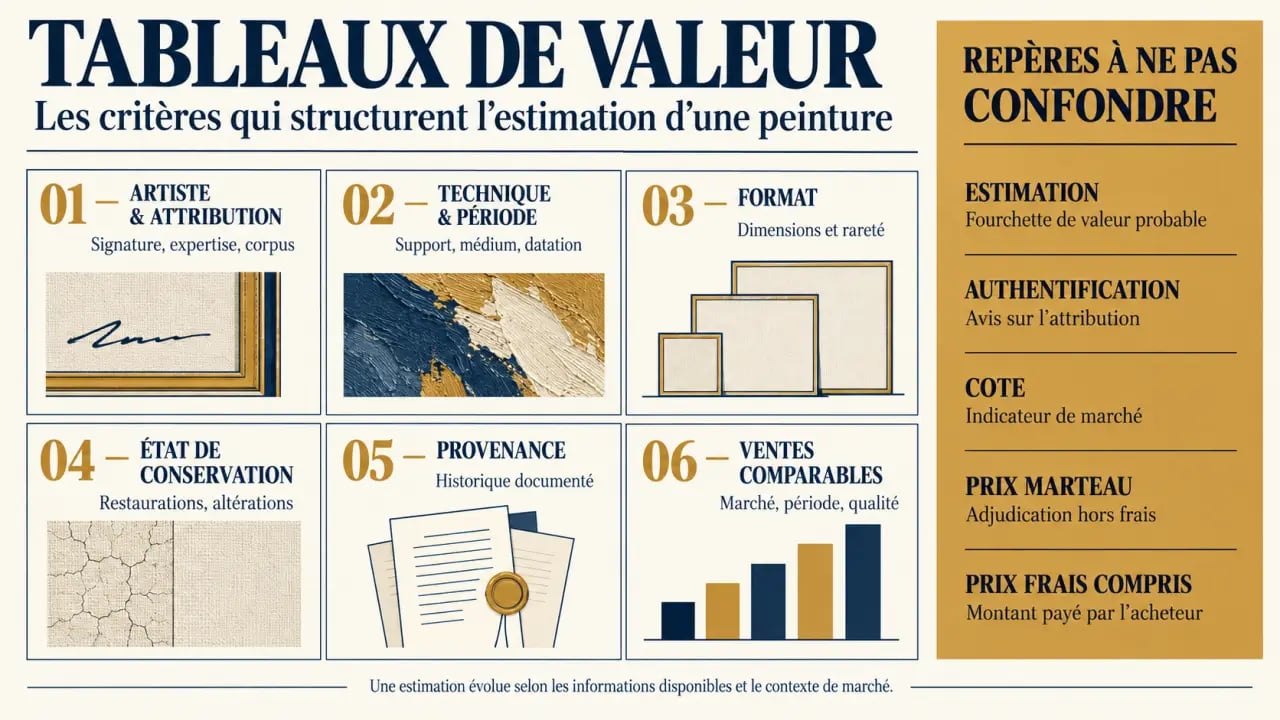 Infographie sur les tableaux de valeur et les critères d’estimation d’une peinture